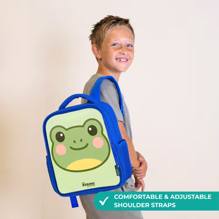 Kids backpack - Blue - Kawai - Frog - Green — 4