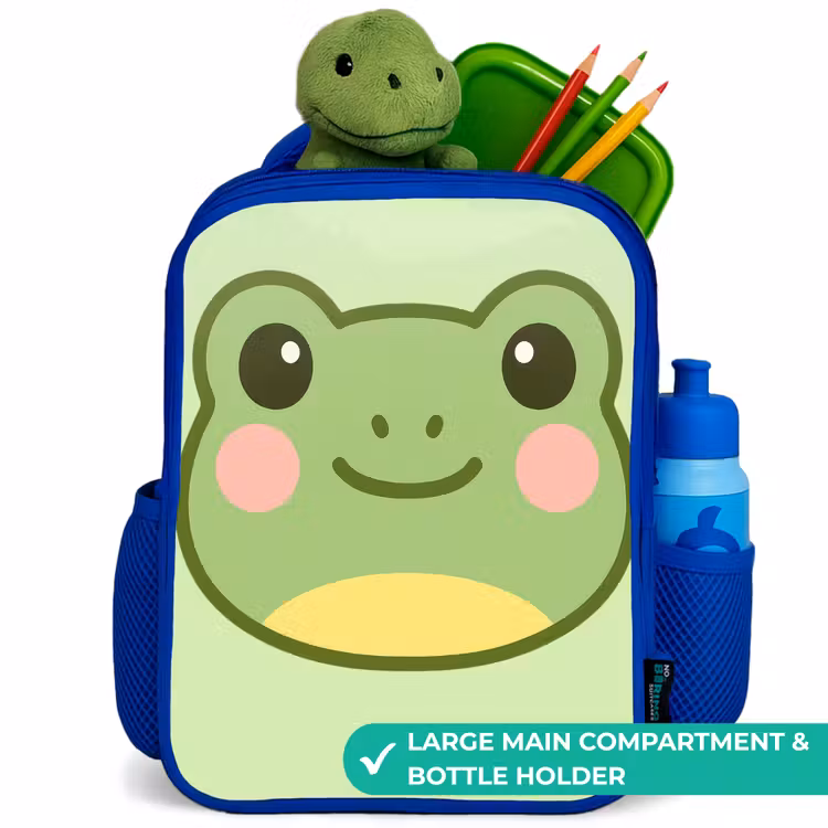 Kids backpack - Blue - Kawai - Frog - Green — 5