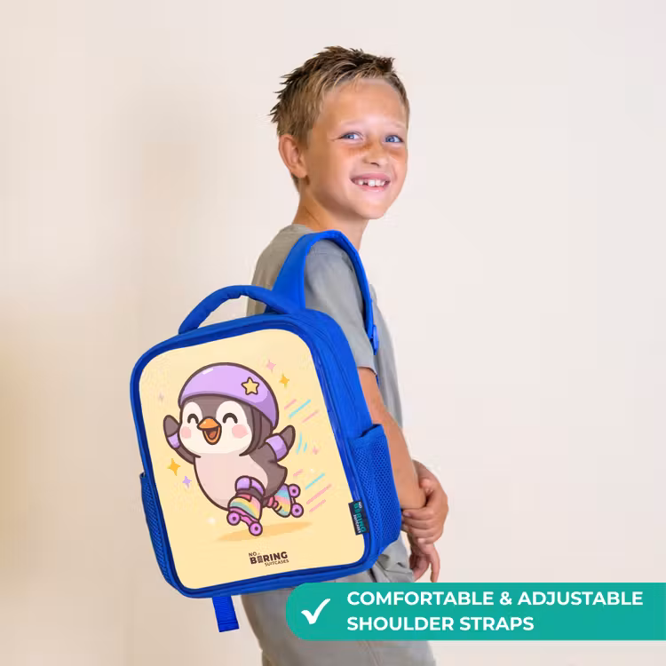 Kids backpack - Blue - Kawai - Penguin - Roller skates — 4