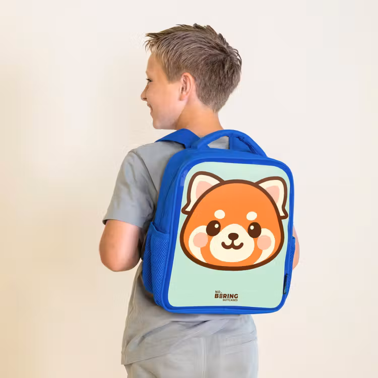 Kids backpack - Blue - Kawai - Red panda - Green — 2