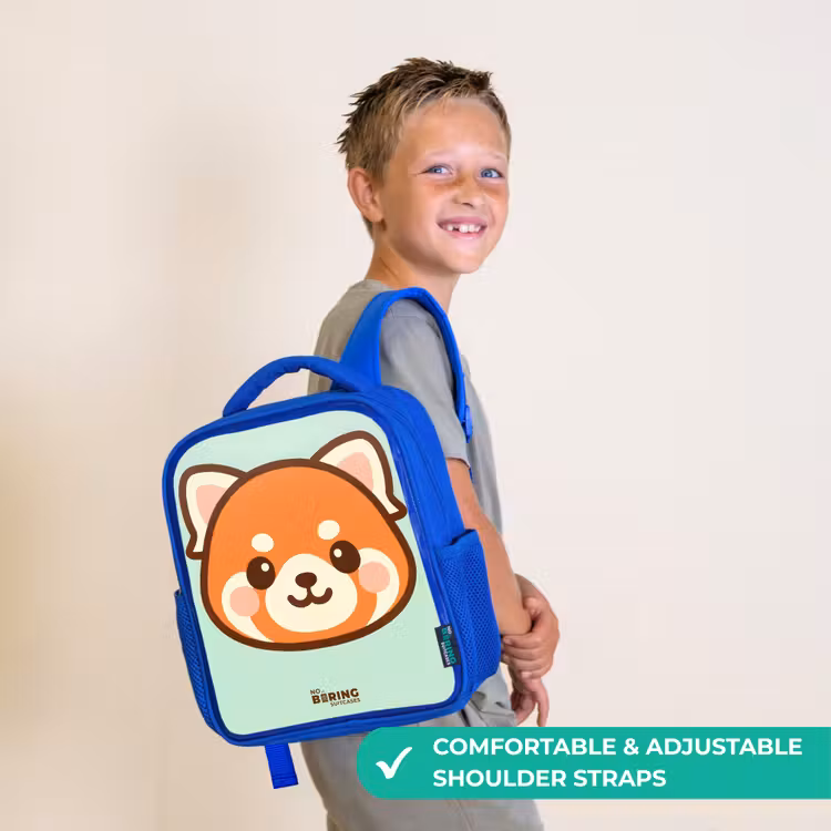 Kids backpack - Blue - Kawai - Red panda - Green — 4