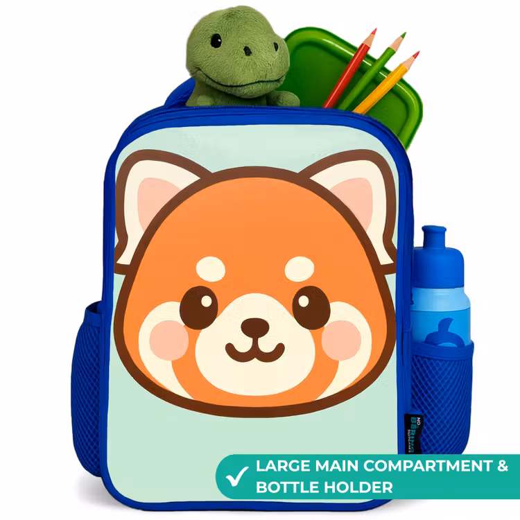 Kids backpack - Blue - Kawai - Red panda - Green — 5