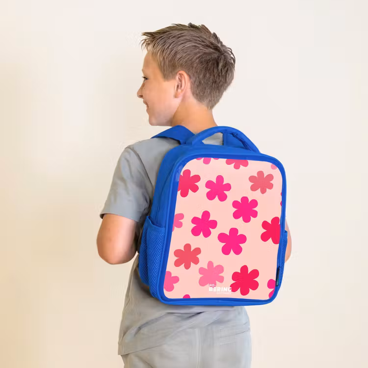 Kids backpack - Blue - Pink flowers — 2
