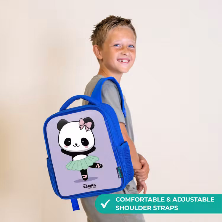 Kids backpack with name - Blue - Kawai - Ballet - Panda — 4
