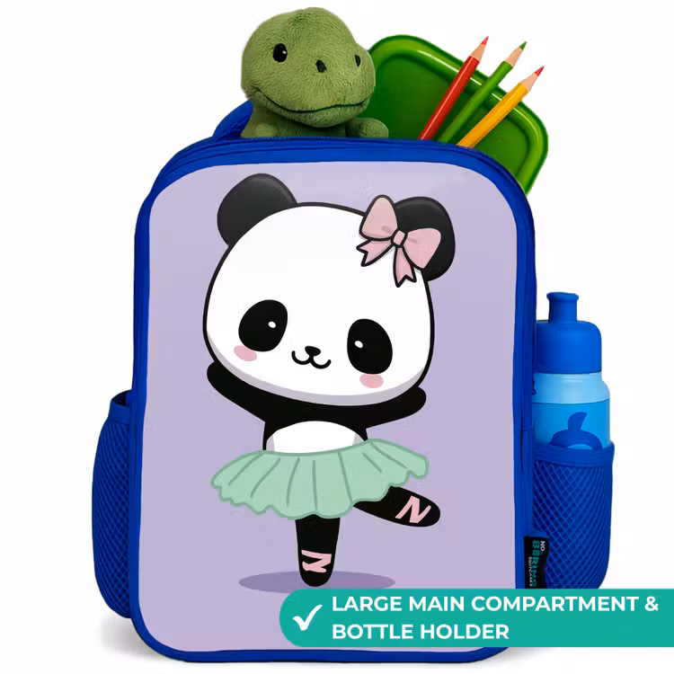 Kids backpack with name - Blue - Kawai - Ballet - Panda — 5