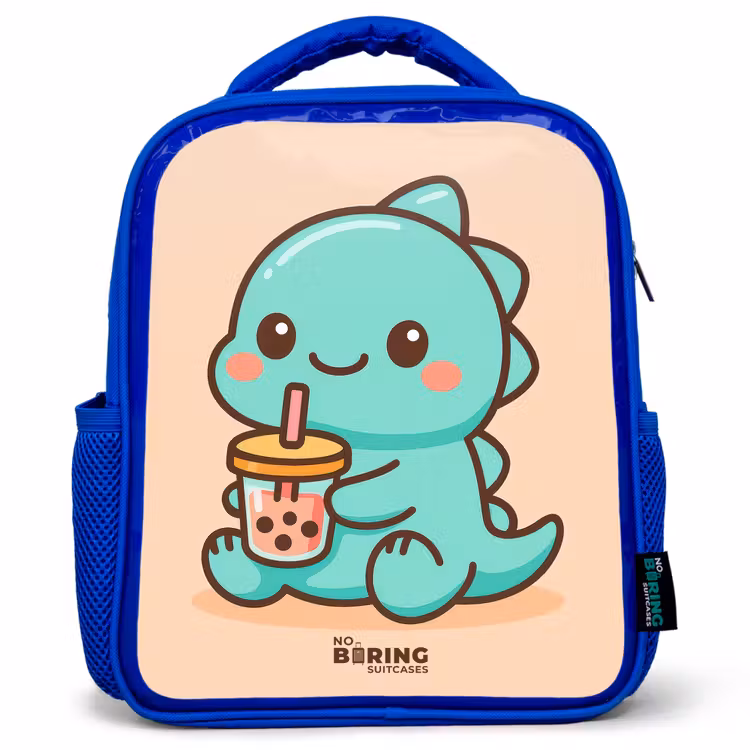 Kids backpack with name - Blue - Kawai - Dino - Bubbletea — 1