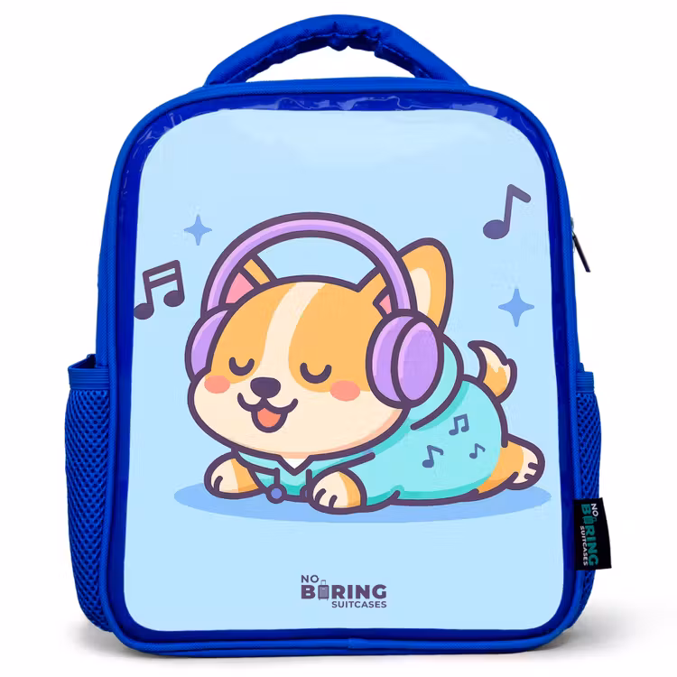 Kids backpack with name - Blue - Kawai - Dog - Music — 1