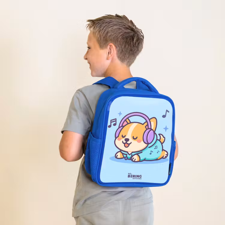 Kids backpack with name - Blue - Kawai - Dog - Music — 2