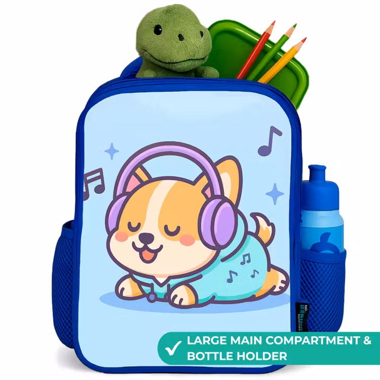 Kids backpack with name - Blue - Kawai - Dog - Music — 5
