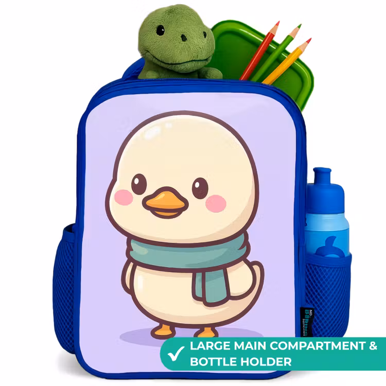 Kids backpack with name - Blue - Kawai - Duck - Scarf — 5