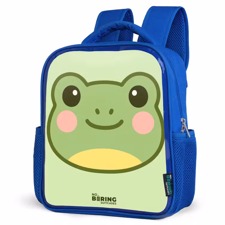 Kids backpack with name - Blue - Kawai - Frog - Green — 7
