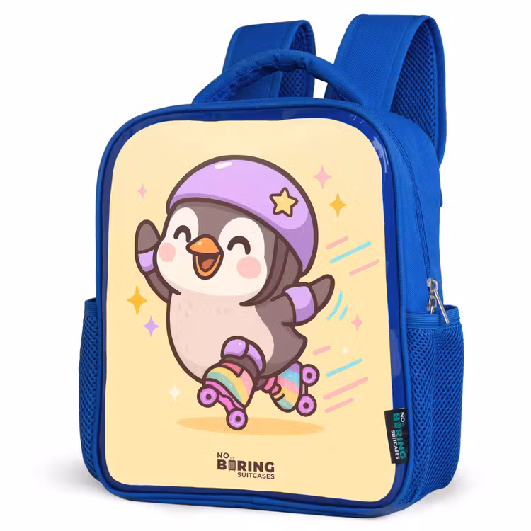 Kids backpack with name - Blue - Kawai - Penguin - Roller skates — 7