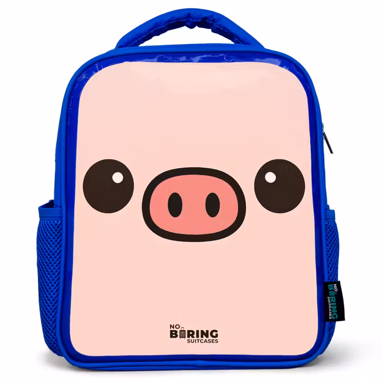 Kids backpack with name - Blue - Kawai - Pig - Pink — 1