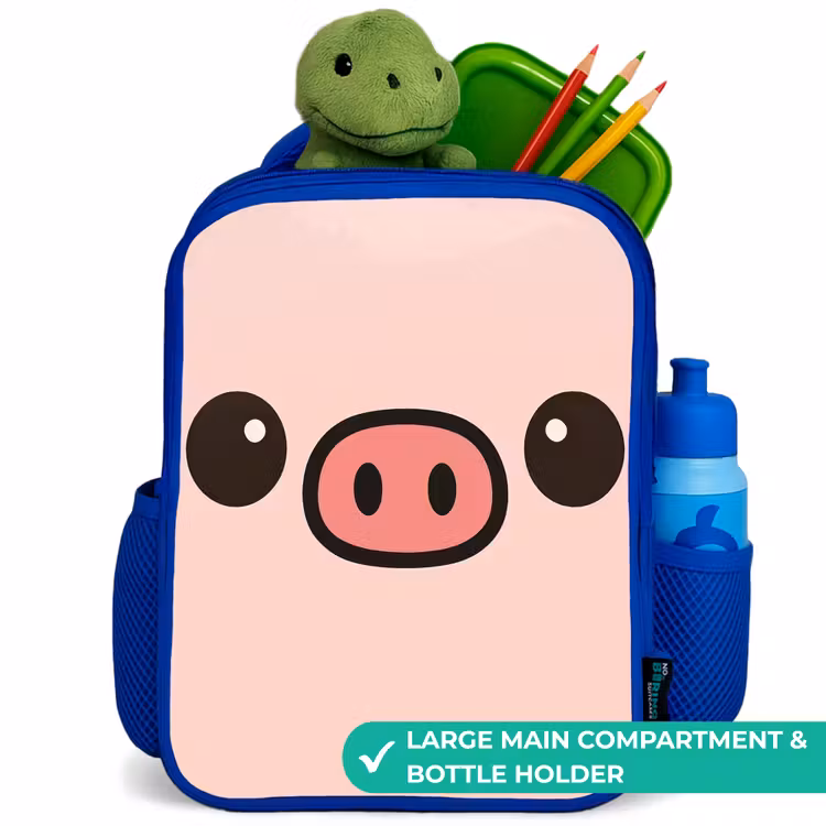 Kids backpack with name - Blue - Kawai - Pig - Pink — 5