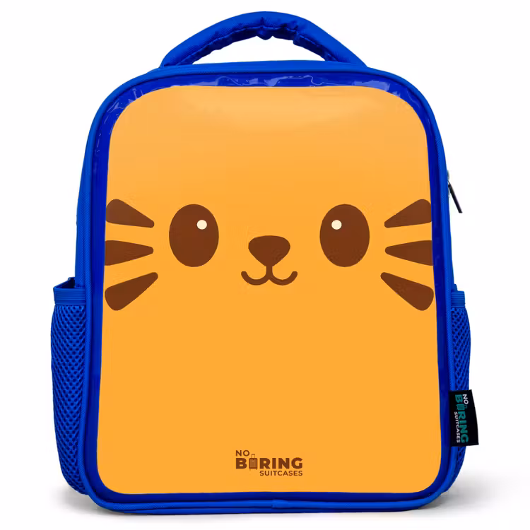 Kids backpack with name - Blue - Kawai - Tiger - Orange — 1