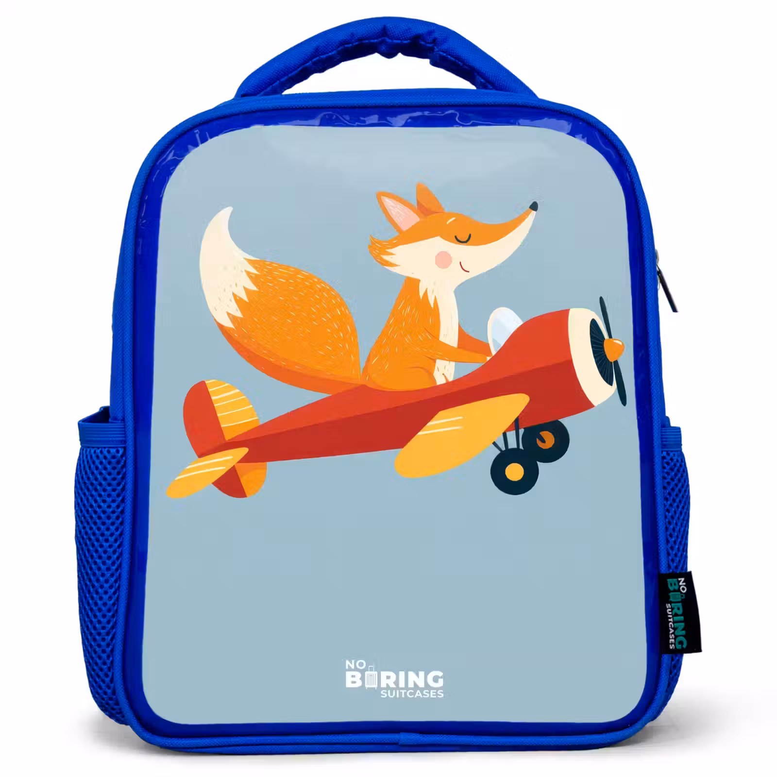 Kids backpack with name - Blue - Fox - Airplane - Flies — 1