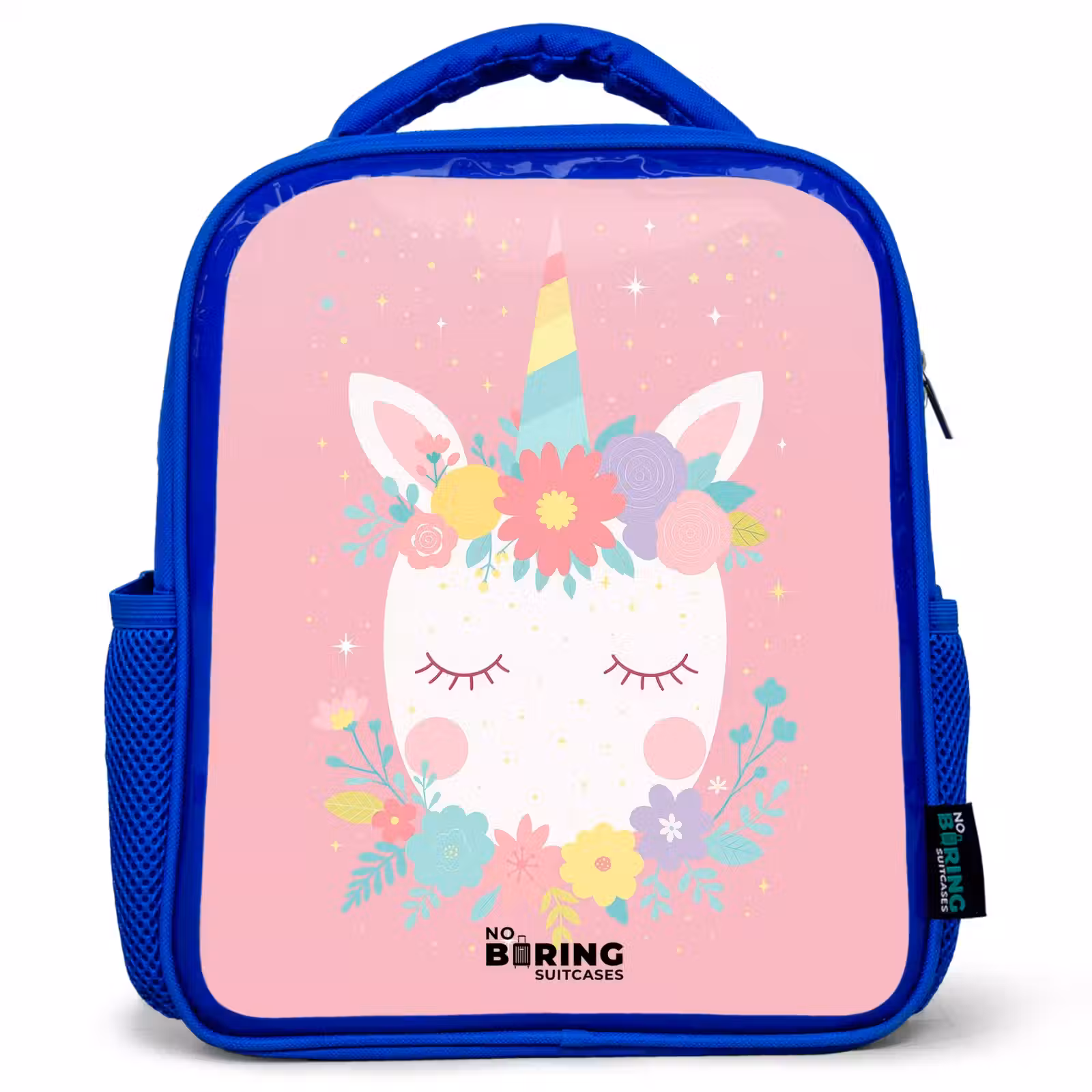 Kids backpack with name - Blue - Unicorn - Flowers - Pink — 1