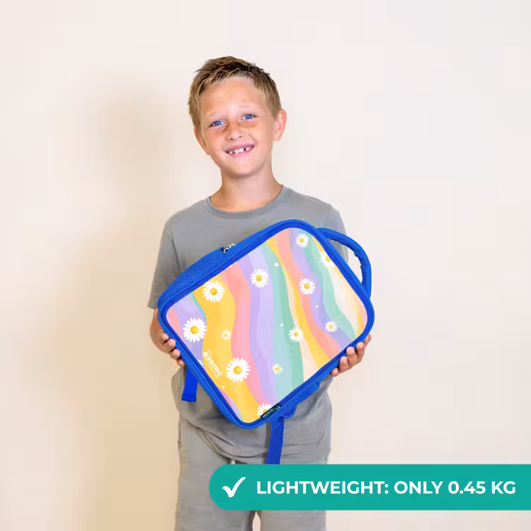 Kids backpack - Blue - Daisies on rainbow background — 3