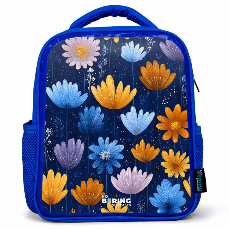 Kids backpack - Blue - Flowers on a dark blue background — 1