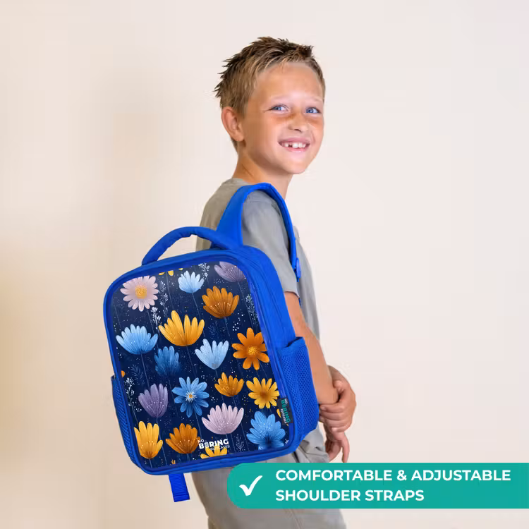 Kids backpack - Blue - Flowers on a dark blue background — 4