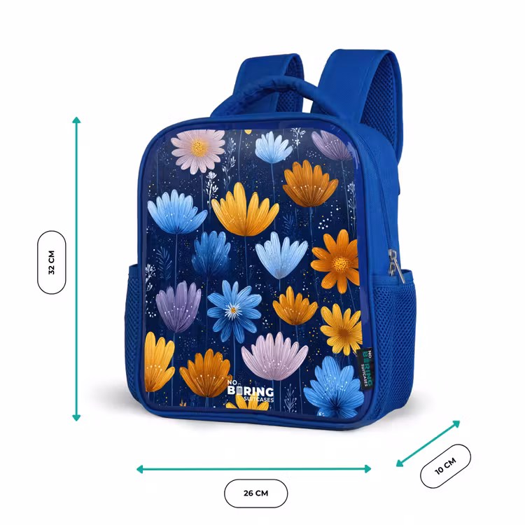 Kids backpack - Blue - Flowers on a dark blue background — 6