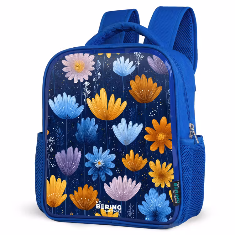 Kids backpack - Blue - Flowers on a dark blue background — 7