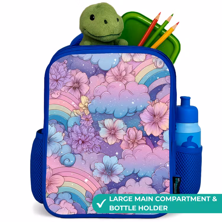 Kids backpack - Blue - Illustration of clouds, rainbows and flowers — 5