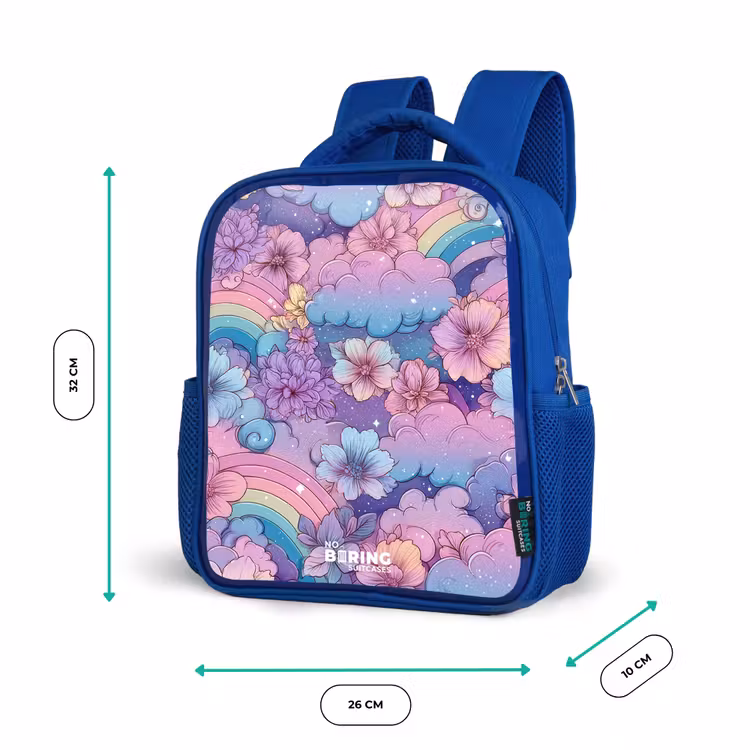 Kids backpack - Blue - Illustration of clouds, rainbows and flowers — 6