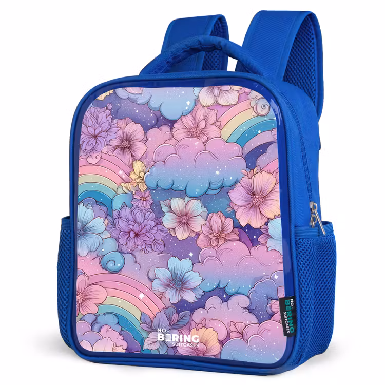 Kids backpack - Blue - Illustration of clouds, rainbows and flowers — 7