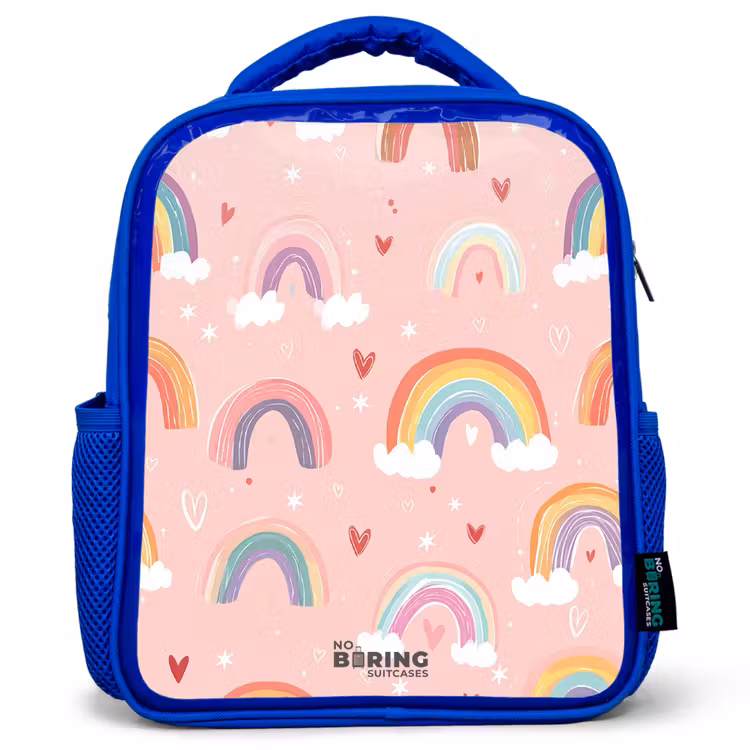 Kids backpack - Blue - Rainbows on a pink background — 1