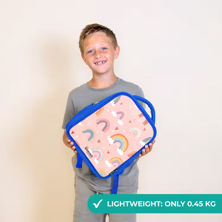 Kids backpack - Blue - Rainbows on a pink background — 3