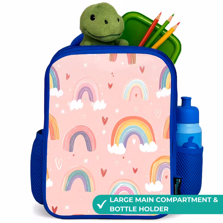 Kids backpack - Blue - Rainbows on a pink background — 5