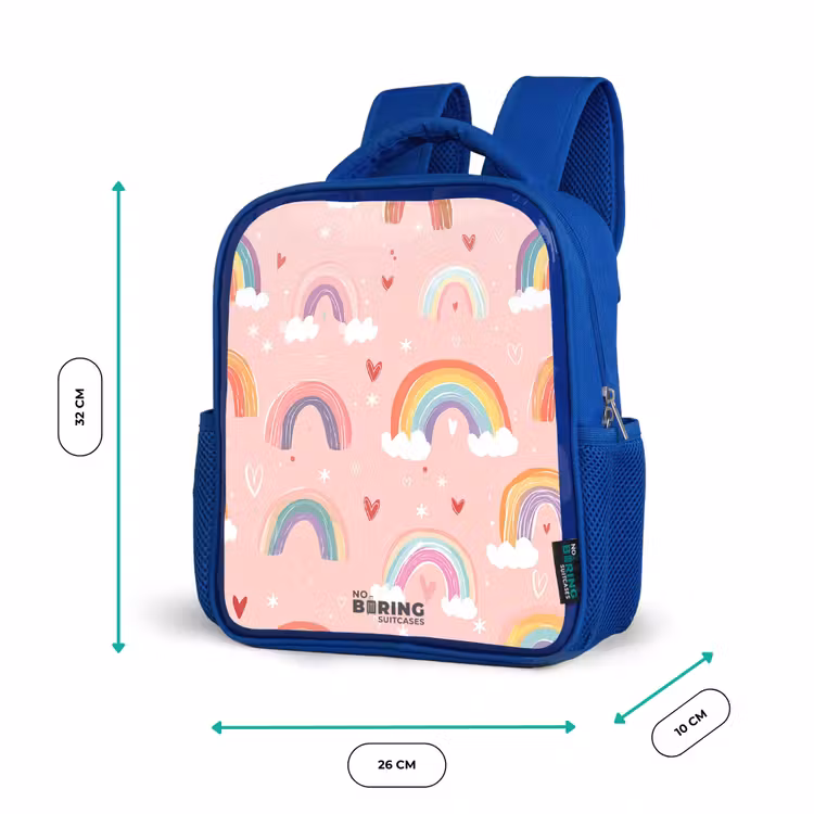 Kids backpack - Blue - Rainbows on a pink background — 6
