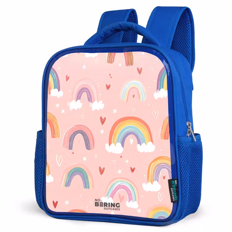 Kids backpack - Blue - Rainbows on a pink background — 7