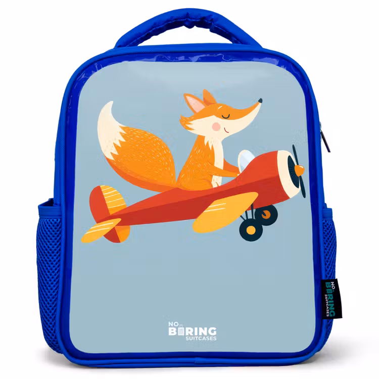 Kids backpack with name - Blue - Fox - Airplane - Flies — 1