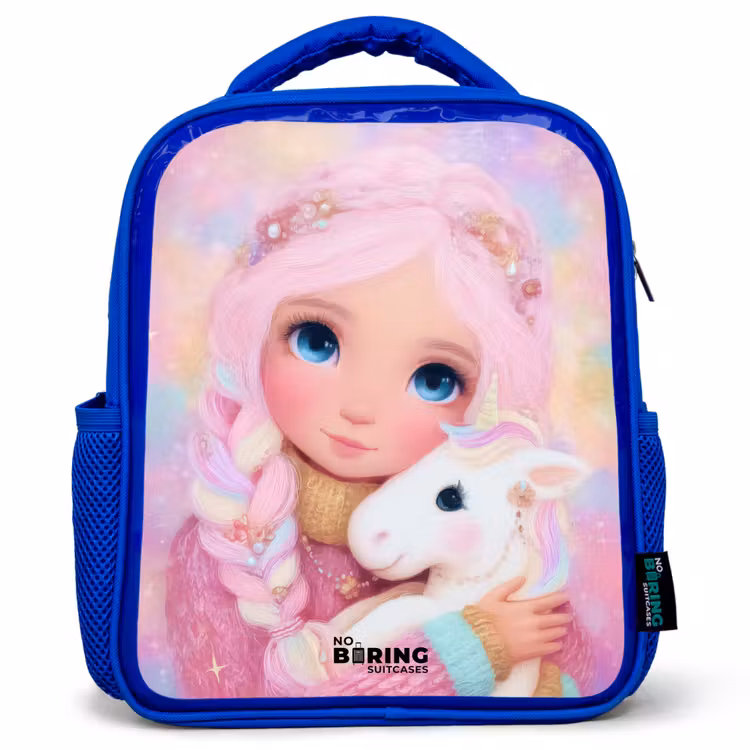 Kids backpack with name - Blue - Girl - Unicorn - Pink — 1