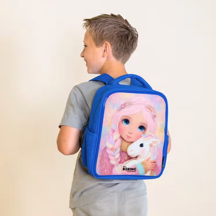 Kids backpack with name - Blue - Girl - Unicorn - Pink — 2