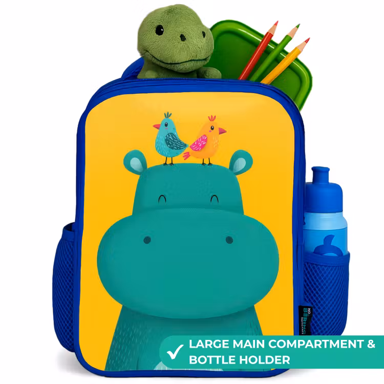 Kids backpack with name - Blue - Hippo - Birds - Yellow — 5