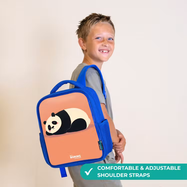 Kids backpack with name - Blue - Panda - Sleeping - Orange — 4