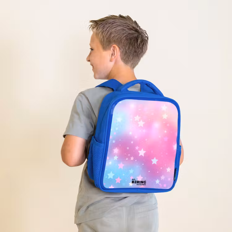 Kids backpack with name - Blue - Stars - Pink - Blue — 2