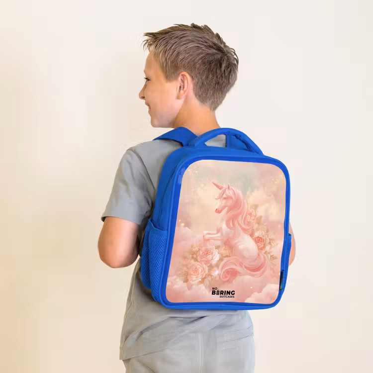 Kids backpack with name - Blue - Unicorn - Clouds - Pink — 2