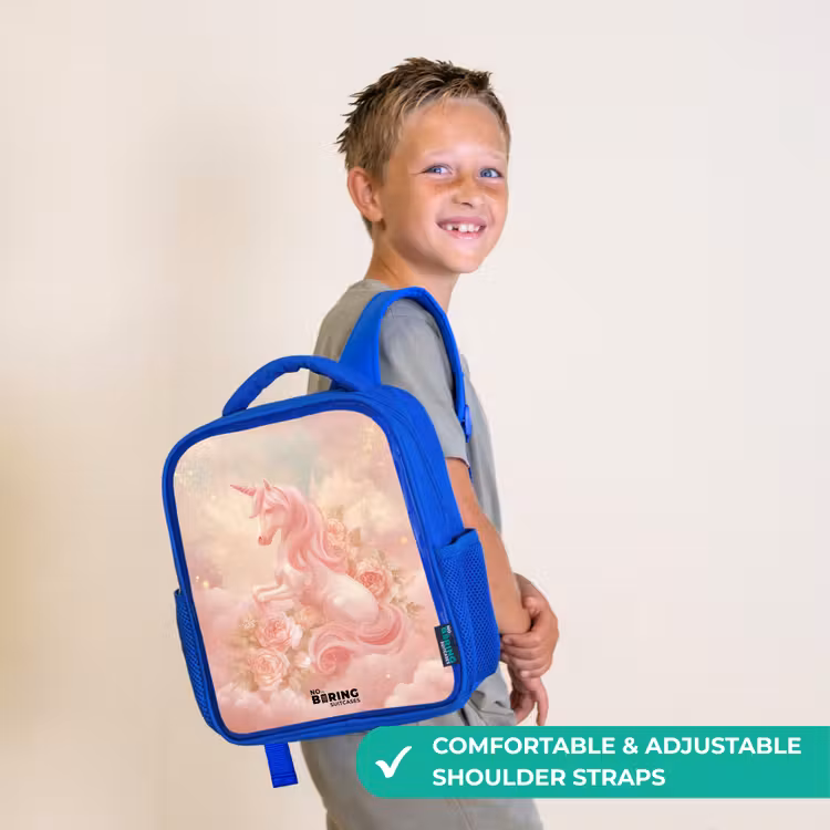 Kids backpack with name - Blue - Unicorn - Clouds - Pink — 4