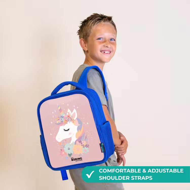 Kids backpack with name - Blue - Unicorn - Pink - Flowers — 4