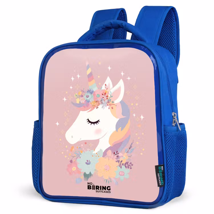 Kids backpack with name - Blue - Unicorn - Pink - Flowers — 7