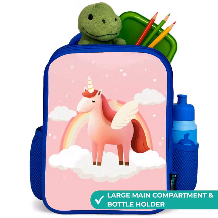 Kids backpack with name - Blue - Unicorn - Wings - Pink - Rainbow — 5