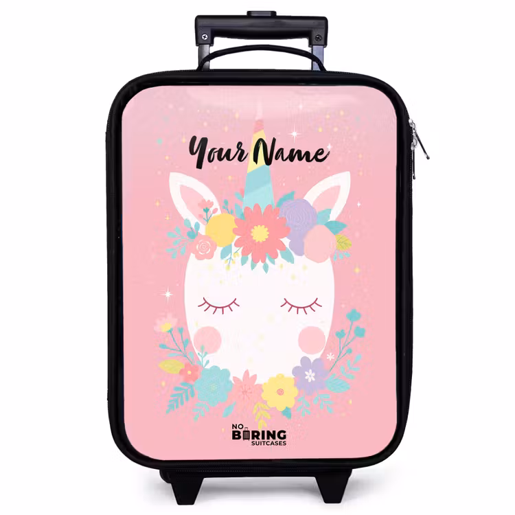 Children's suitcase - Unicorn - Flowers - Pink — 1