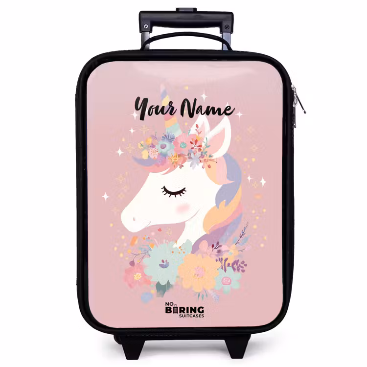 Children's suitcase - Unicorn - Pink - Flowers — 1