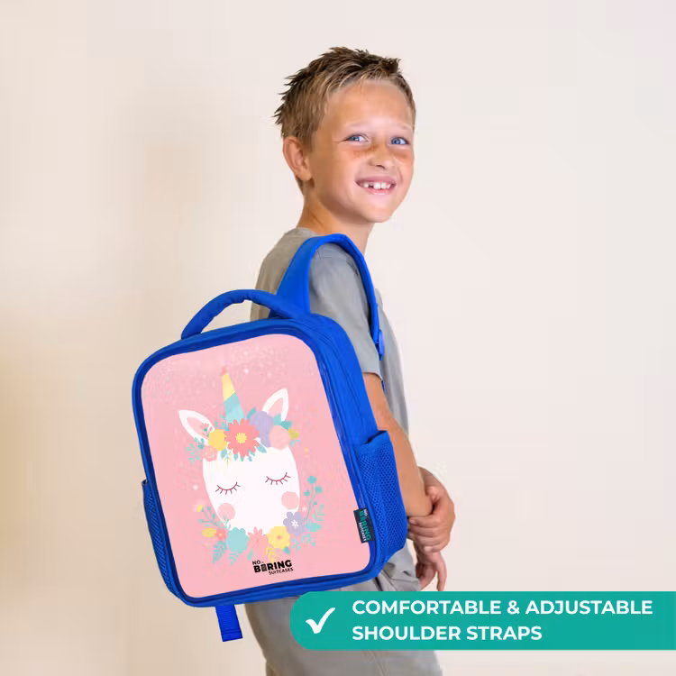 Kids backpack - Blue - Unicorn - Flowers - Pink — 4