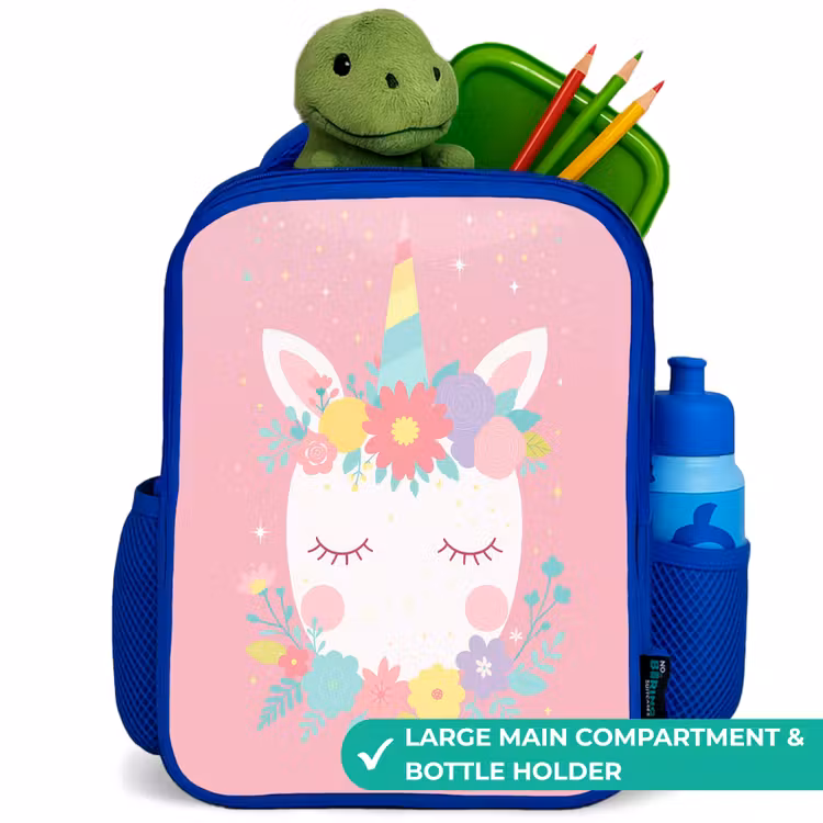 Kids backpack - Blue - Unicorn - Flowers - Pink — 5