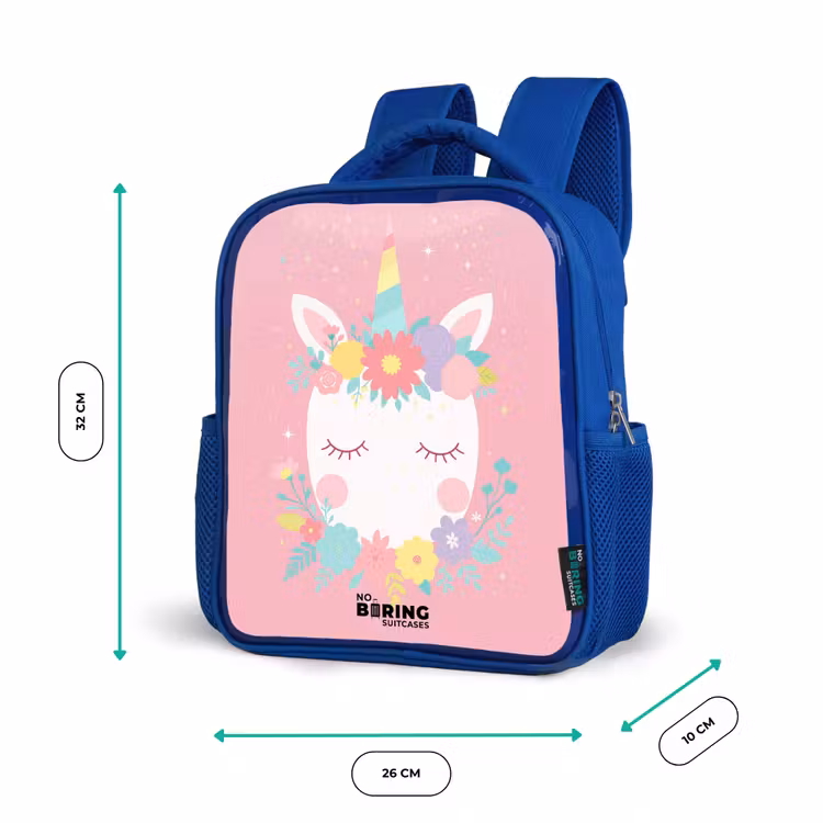 Kids backpack - Blue - Unicorn - Flowers - Pink — 6
